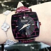 个性紫色真皮表带，女士手表时尚方形石英皮带，白色国产腕表