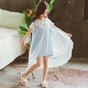 夏季女童睡裙网纱披风，儿童公主连衣裙小女孩仙女，裙子薄款短袖睡衣
