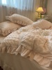 治愈系浪漫韩式少女奶油淡粉泡泡纱四件套床上用品被套床单三件套