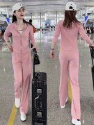 粉色休闲运动套装，女春秋季2023时尚洋派显瘦小个子卫衣两件套