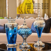 玻璃家居装饰品渐变蓝色花瓶摆件 家具样板房桌面客厅摆