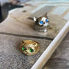 复古设计感字母绿宝石立体镀金栩栩如生猫咪造型个性开口百搭戒指