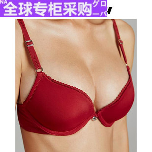 日本酒红色女文胸光面无痕女士内衣聚拢文胸3/4精油水袋罩杯