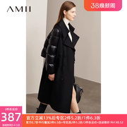 amii2023冬长款羽绒服女撞料收腰风衣式双排扣假两件保暖外套