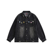 大阪纪潮牌美式黑色短款牛仔夹克男士大码宽松高级设计感彩扣外套
