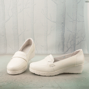 白色牛皮真皮圆头缝制坡跟中跟女鞋子，通勤中口单鞋护士鞋x41-2
