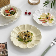 泽滕家 奶油风陶瓷盘子餐具家用ins纯色花边菜盘创意餐具碗碟套装