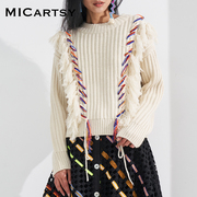 MICartsy王紫珊2021秋冬手工毛线刺绣粗织套头毛衣女时尚小众