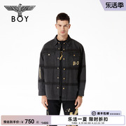 boylondon潮牌长袖衬衫男女同款，老鹰刺绣高街黑色牛仔外套n48004