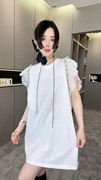 rrfashion连衣裙女2024夏季重工珍珠纯色蕾丝，边无袖背心裙