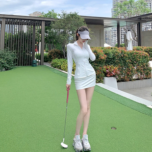 高尔夫球服女套装时尚修身速干长袖，女上衣golf运动短裙子网球羽毛