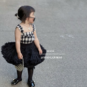 女童格子吊带+tutu半身裙套装23年夏儿童宝黑蓬蓬公主蛋糕裙2件套