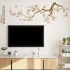 中国风古风客厅沙发，电视背景墙面装饰画贴纸自粘壁纸，墙画创意贴画