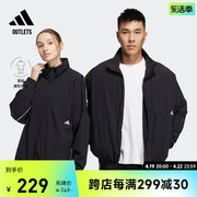 情侣款休闲宽松夹克外套男女adidas阿迪达斯outlets轻运动