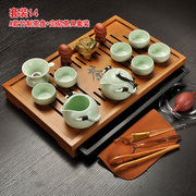 冰裂紫砂陶瓷功夫茶具，套组家用茶壶茶杯，整套竹子实木茶盘茶台