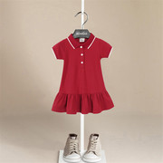 女童红色短袖连衣裙夏装，儿童纯色polo裙宝宝公主，裙小女孩裙子童装