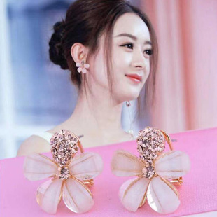 韩版创意唯美五叶花耳环女水晶防过敏银针耳钉琉璃花朵耳饰耳扣女