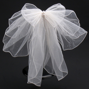 白色蝴蝶结头纱多层立体婚纱造型发饰，新娘领证登记配饰