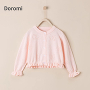 doromi春夏女童宝宝纯棉薄，款粉色透气泡泡长袖针织开衫空调衫外套