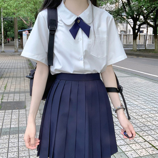 圆领学院风白衬衫女短袖夏季基础款小个子纯色，百搭jk学生制服上衣