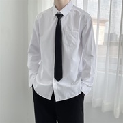 白色长袖衬衫男女日系潮牌炸街潮流，简约纯色上衣送领带情侣装衬衣