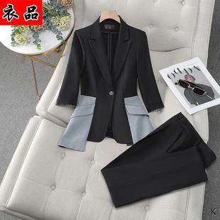 西装外套女黑色时髦洋气设计感拼接西服上衣高级感炸街工作服套装