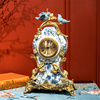 欧式陶瓷配铜座钟，美式宝蓝色创意台式钟表，古典别墅红色软装摆件
