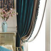 定制窗帘布成品复古丝绒，客厅卧室美式欧式遮光墨绿色天鹅绒落地窗