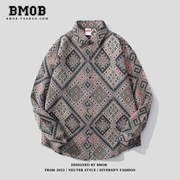 bmob日系复古民族风长袖衬衫，春秋高级感潮牌，ins男士衬衣休闲外套