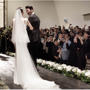 新娘结婚韩式婚礼超仙头纱简约森系婚纱拖尾拖地头饰网红拍照道具