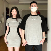 小众设计感情侣装夏季2023韩版短袖t恤女连衣裙，法式一裙一衣ins潮