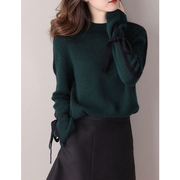 绿色毛衣女(毛衣女)宽松慵懒风2023秋季修身针织，打底衫显瘦套头羊绒衫