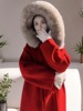 秋冬红色大毛领连帽双面羊毛，大衣女气质可爱系带短款中长款外套女