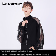 Lapargay纳帕佳2023秋冬网纱拼接设计感小众喇叭袖短外套女潮