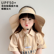 韩版儿童防晒帽子夏季遮阳防紫外线，披肩护脖帽，男女宝宝大檐空顶帽