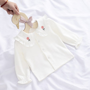 女童衬衫纯棉1岁宝宝t恤长袖翻领公主白色娃娃，衫婴儿打底衫春秋装