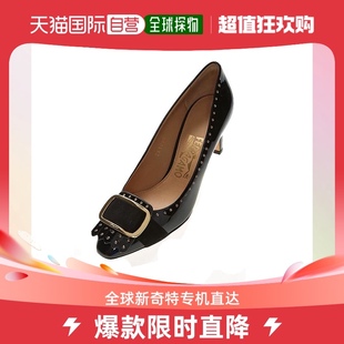 香港直邮SALVATORE FERRAGAMO 女士黑色漆皮装饰金属扣高跟船鞋 0