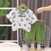 婴儿衣服夏季儿童纯棉短袖熊猫，t恤套装分体0一1岁男宝宝夏装2