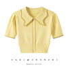 夏季收腰polo领冰丝T恤女小个子高腰短袖泡泡袖黄色套头学院风薄