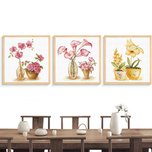 十字绣三联画花瓶系列大幅客厅十字绣花卉，简约简单绣现代挂画