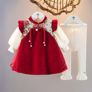 婴儿童装女宝宝春装周岁，衣服0-4岁裙子1公主生日礼服女童三件套装