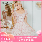 艾丽丝甜美公主风连衣裙2024年夏季网纱荷叶边收腰高级感短裙