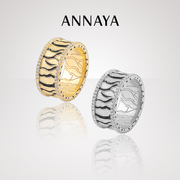 Annaya虎纹开运戒指轻奢小众设计高级感925纯银指环情侣款送女友