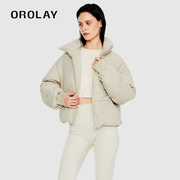 OROLAY欧绒莱23年冬季休闲短款灯芯绒保暖立领女士羽绒服外套