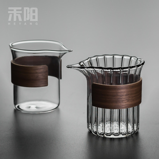 禾阳花瓣公道杯玻璃加厚耐热日式功夫茶具，配件隔热匀杯公杯分茶器