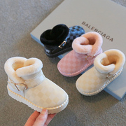 儿童雪地靴冬季时尚男童加绒保暖棉鞋女宝宝皮面防水加厚童靴