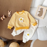 婴儿衣服春季韩版休闲条纹卡通卫衣两件套一周岁男女宝宝可爱春装