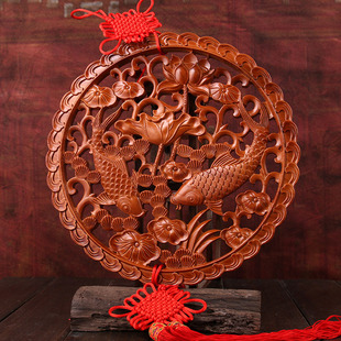 桃木连年有余年年有余荷花，鱼挂件摆件木雕，壁饰中国风古典优雅复古