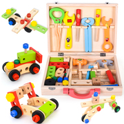 儿童木制螺母拼装玩具益智工具箱拧螺丝钉组合拆装工程车动手3岁