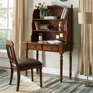 美式实木书桌书架组合现代卧室电脑桌欧式书柜轻奢写字桌家用桌子